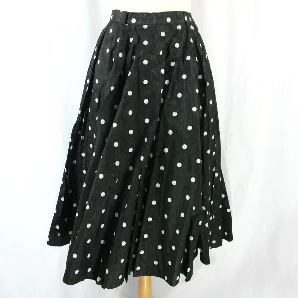 Vintage Alson Polka Dot Swirl Velvet Flocked Full Flair Circle Skirt S M 1950s
